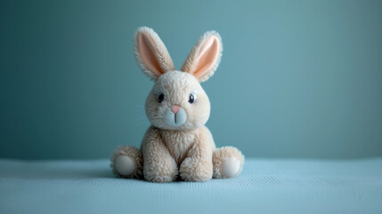 Rabbit doll with fluffy fur and ears, bunny doll, fluffy toy.