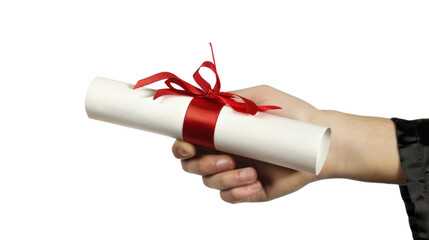 Hand holding a hotel key card on transparent background