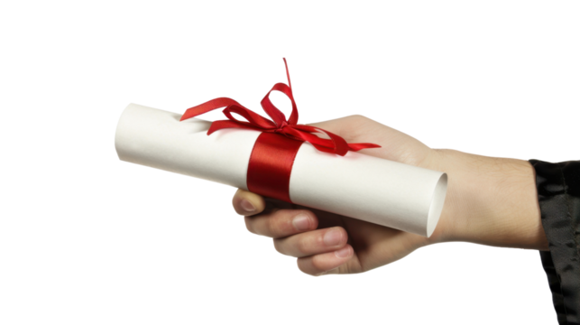 Hand holding a hotel key card on transparent background