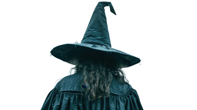Halloween witch back view on transparent background