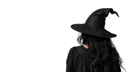 Halloween witch back view on transparent background