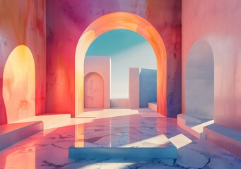 Abstract Architecture with Arches and Colorful Walls