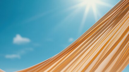 A close up of a tan hammock with the sun shining through, AI