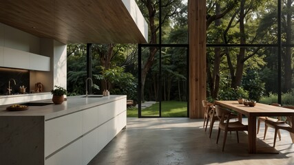Fototapeta premium Minimalist Modern Kitchen in a Forest