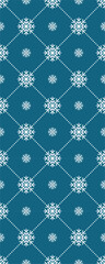 A repeating pattern of white snowflakes on a teal background, suitable for winter-themed designs.