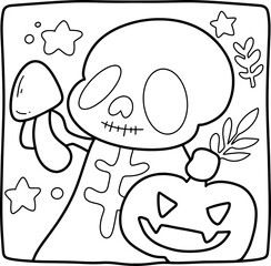 Coloring Halloween cartoon ghost cute hand drawn elements
