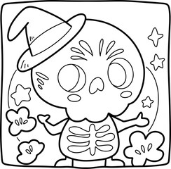 Coloring Halloween cartoon ghost cute hand drawn elements