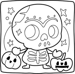 Coloring Halloween cartoon ghost cute hand drawn elements