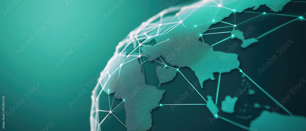 Aufkleber digital global network, a seamless connection of continents depicted through a stylized map, illustr