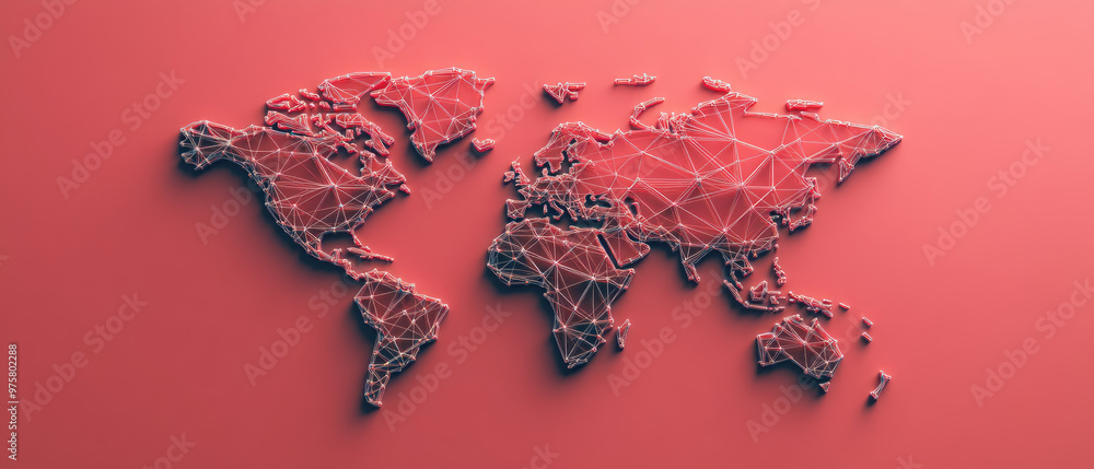 Poster global connectivity network, a stylized representation of a world map interlaced with glowing lines,