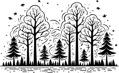 Forest icon hand drawn doodle art isolated on white background