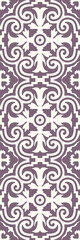 A decorative patterned design featuring intricate swirls and floral motifs in a purple and cream color scheme.
