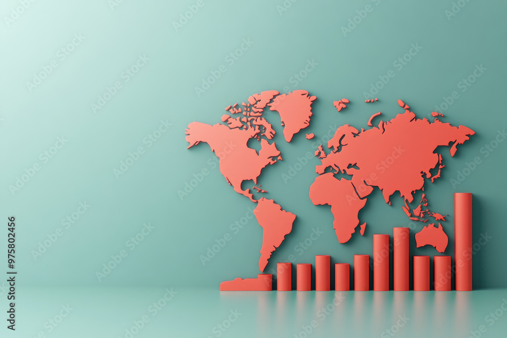 Poster world map and bar graph design, showcasing global data representation and analytics, featuring vibra