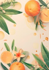 Orange Fruit and Flower Background with Circles
