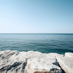 Seascape with Calm Ocean and Rocks