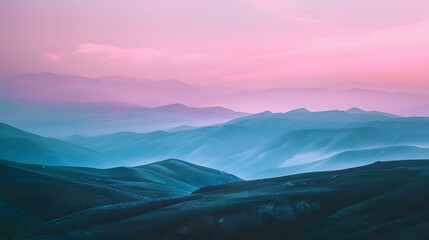 Fototapeta premium Blue and Pink Mountains Landscape