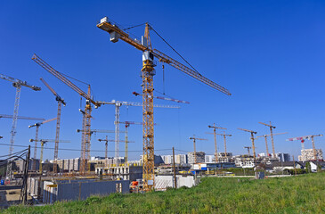 Cranes and machinery new building construction site in Vienna,Austria