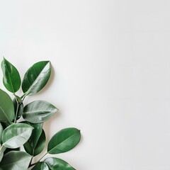 Green Leaves on White Background Minimalist Flat Lay