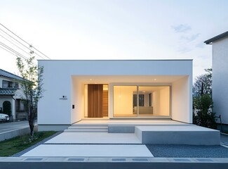 Modern White House Exterior with Wooden Door