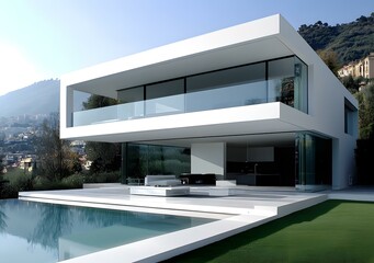 Modern White House with Swimming Pool and View