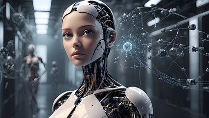 Humanoid robots futuristic concept. Future Robot, Human Robot, AI, Artificial Intelligence, Humanoid,