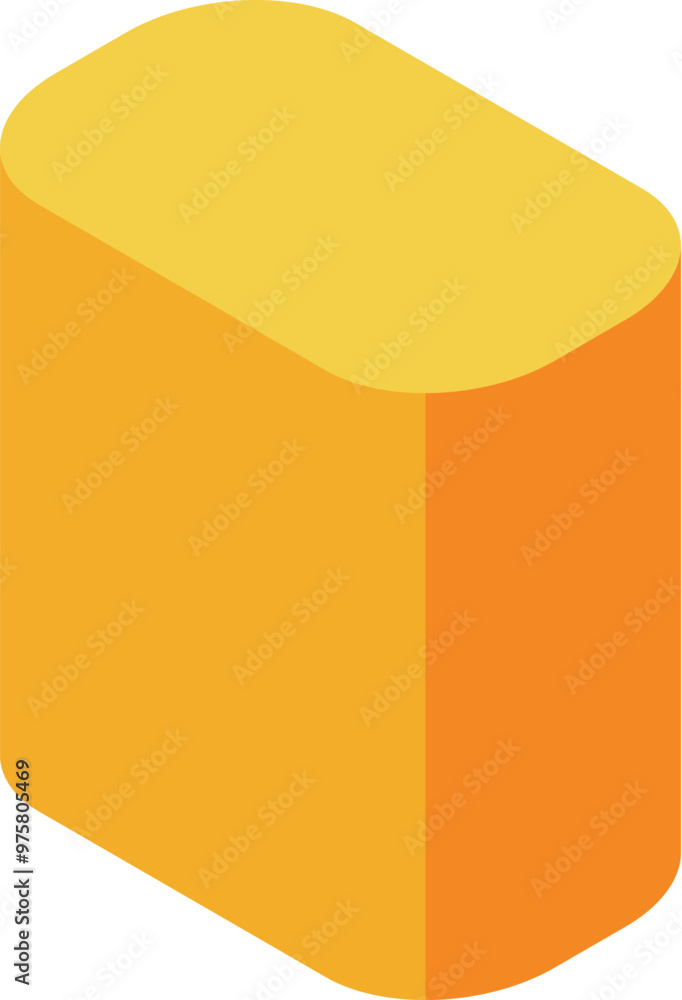 Poster simple isometric vector illustration of a yellow butter block with rounded edges, isolated on a whit