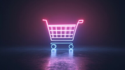Neon Shopping Cart Symbol.