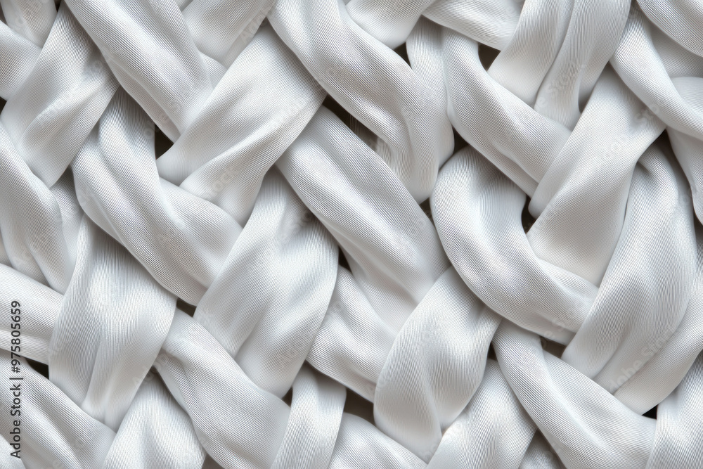 Poster elegant white fabric weaving, intricate patterns showcase smooth satin-like texture, creating a luxu