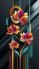 Abstract and contemporary digital art floral design