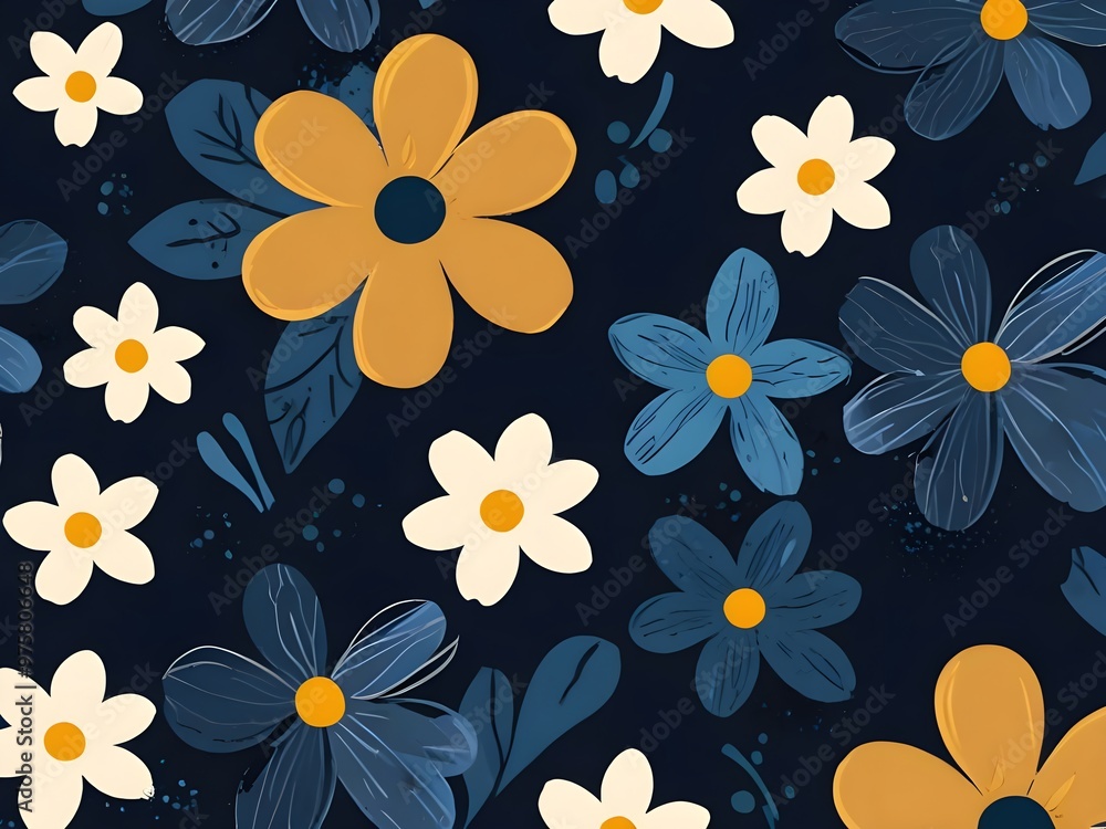 Sticker Floral Pattern with Blue and Yellow Flowers