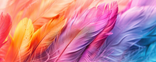 Colorful bird feathers forming vibrant soft background texture