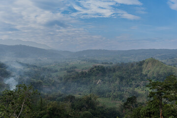 Beautiful View of Hills and Valleys from a distance in the region of West Java, Indonesia