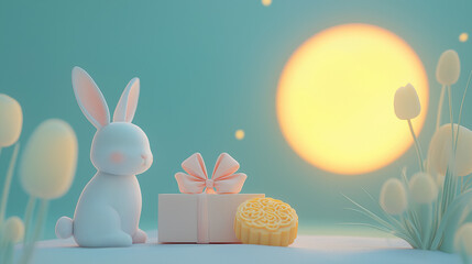 Moon cake with jade rabbit for Mid-Autumn Festival