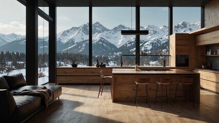 Minimalist Modern Kitchen in a Snowy Landscape