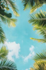 Fototapeta premium Palm Tree Leaves Against a Blue Sky