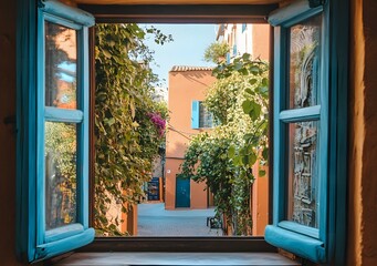 View of a Small Alleyway Through a Window