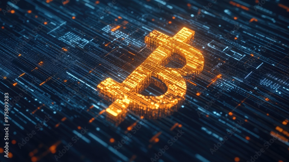 Poster digital currency icon with a dollar sign, surrounded by binary code, representing ai's transformatio