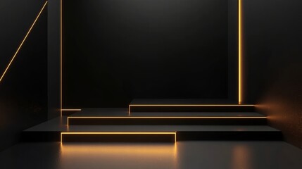 Black Minimalist Platform with Neon Light
