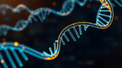  Artifical Intelligence generated DNA molecule. Chemisty and biology science education concept.