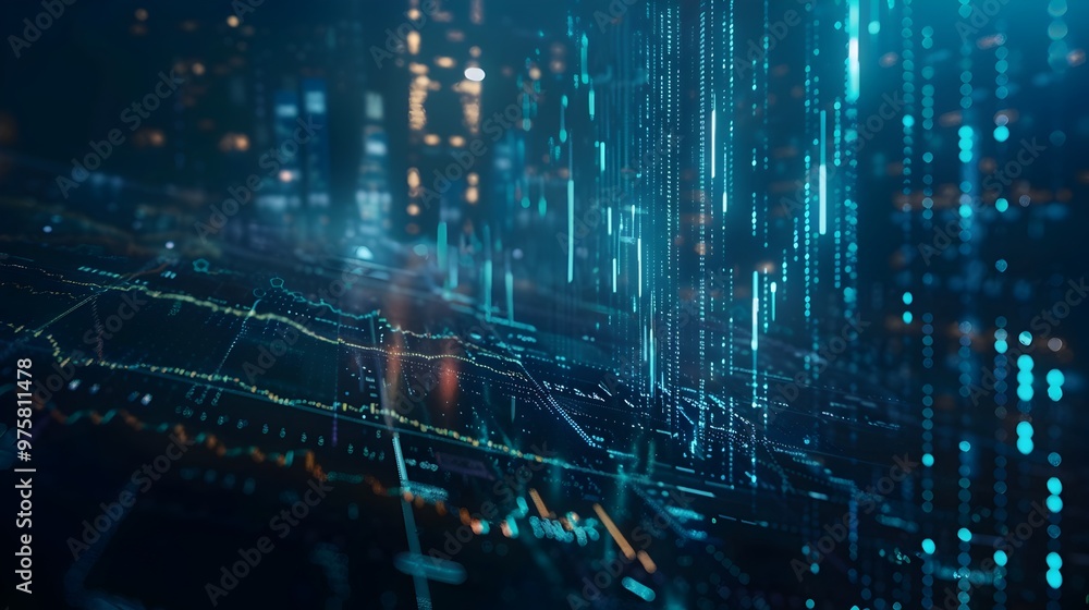 Poster ai powered market analysis visualization with high frequency trading trends and predictions
