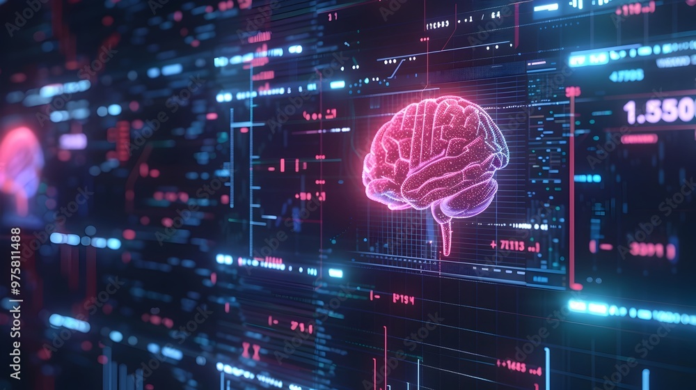 Poster futuristic ai powered market analysis dashboard visualization with real time data