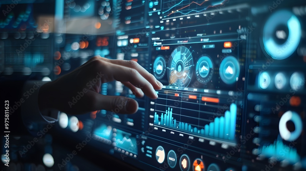Poster futuristic ai powered dashboard for financial data analytics and predictive forecasting