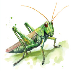 cute Grasshopper watercolor clipart illustration isolated