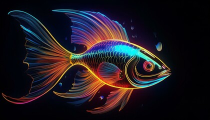 Fototapeta premium colorful black background with neon fish illustration art design