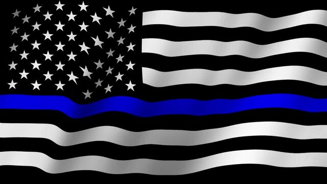 Thin Blue Line American Flag footage video waving in wind, Flag of Thin Blue Line American waving animation
