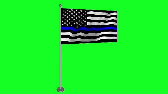 Flag of Thin Blue Line American waving animation on Green Screen