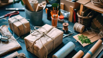 Creative Gift Wrapping Station with Eco-Friendly Supplies,Buy Nothing Day