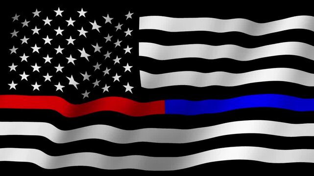 Flag of Thin red line and thin blue line American waving animation