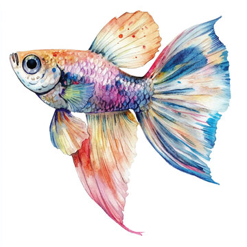 recommend clip art: cute Guppy fish  watercolor clipart illustration isolated