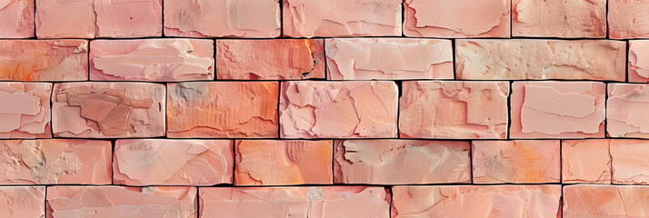 Obraz premium Dusty Pink Bricks: A textured wall of peach-colored bricks, adding a warm touch to any workspace or retail environment.